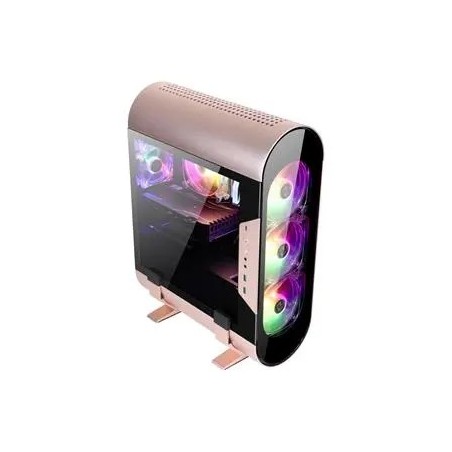 Caja Minitorre Gaming Abkoncore Aluminium Al300m Rose Gold Cristal Templado 3X120mm Sync A